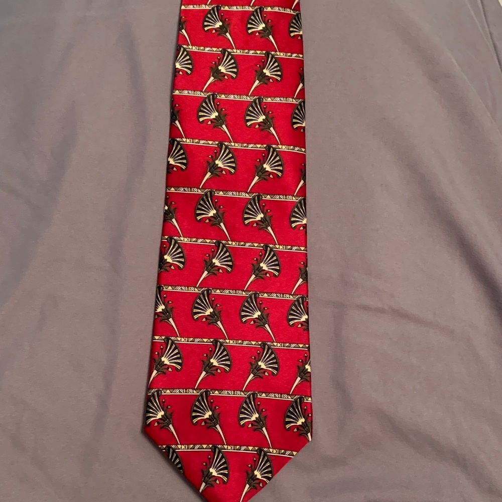 Evan Picone 100% Silk Red Tie with Gold and Black Design